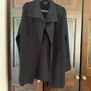 Beautiful women’s long black cardigan/coat sweater Sz Large by Ann Taylor